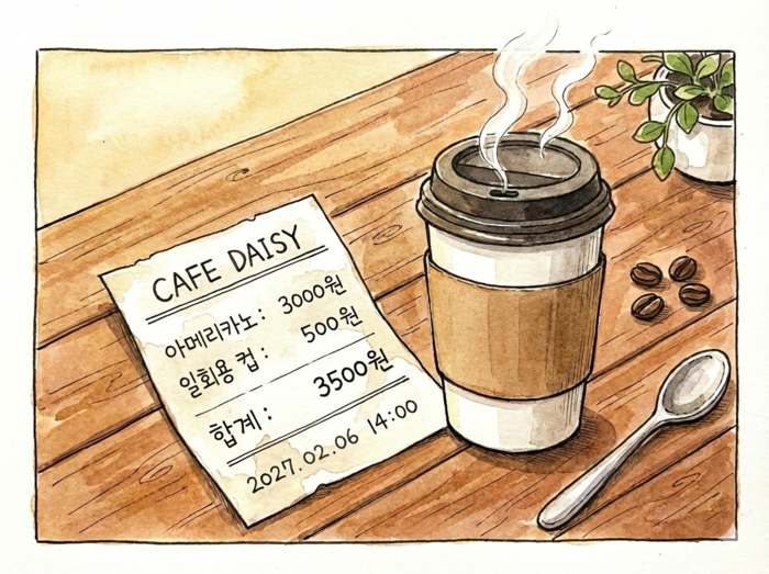 컵따로 계산제 적용 시 영수증의 예시 (제미나이 생성)